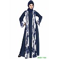 Front open abaya with attached shawl- black-white Front open abaya with attached shawl- black-white